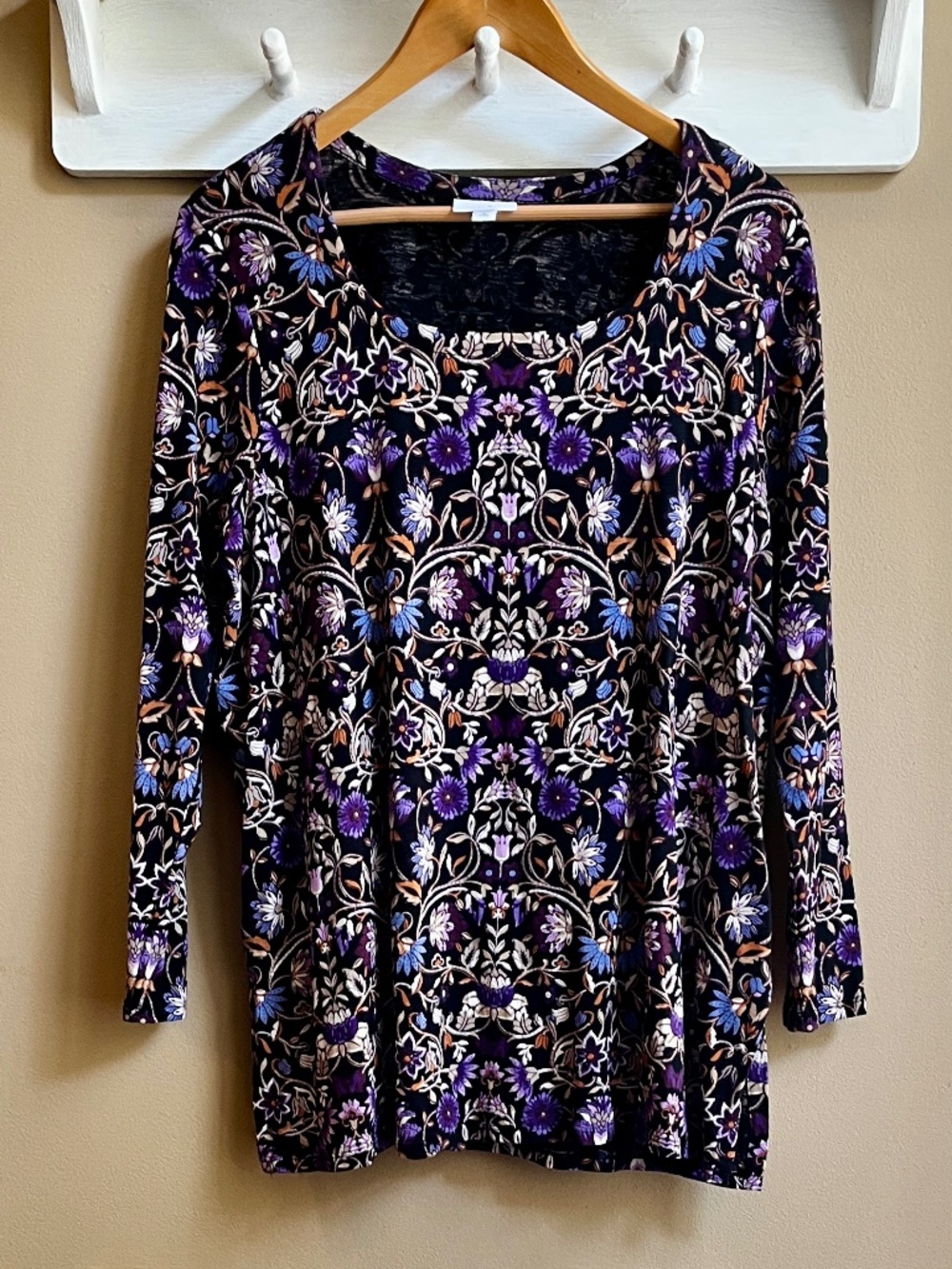 J. Jill Wearever Dark Floral Scoop Neck Tunic Top XL Petite